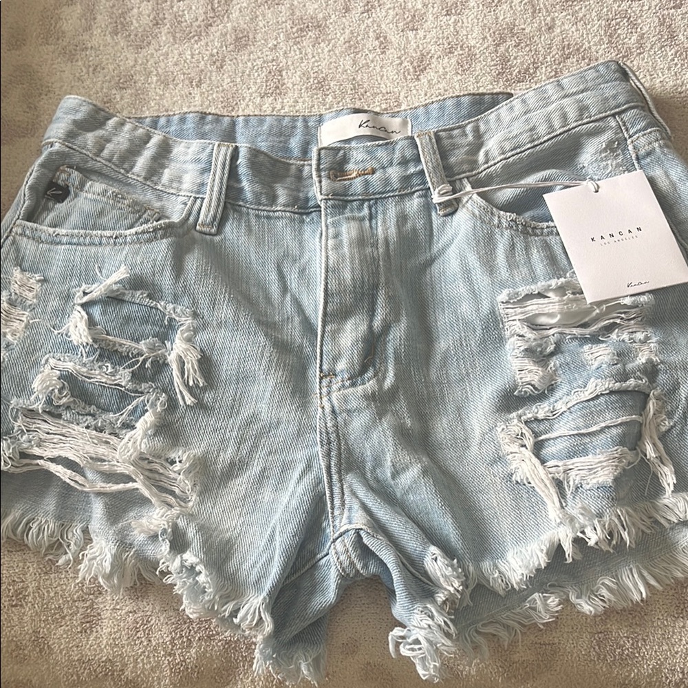 KanCan Blue Distressed Jean Shorts High-Waisted